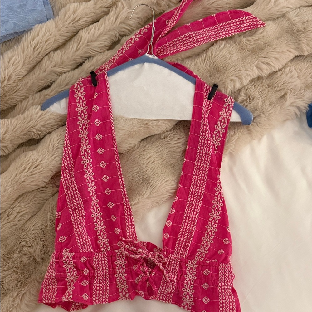 Zara Pink Embroidered Crop Top